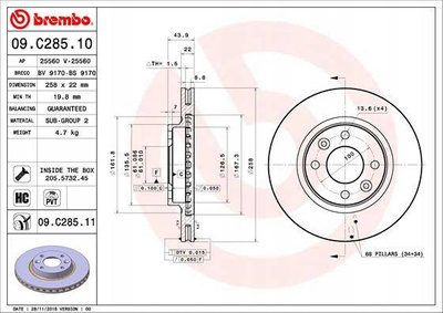 2× Brembo 09.C285.11 Tarcza hamulcowa