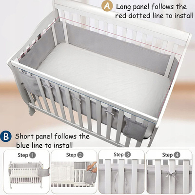 Baby Breathable Mesh Crib Liner Cot Bumper szary